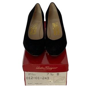 Salvatore Ferragamo Black Suede Heels 7.5